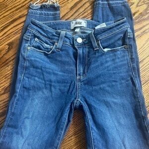Paige Verdugo Crop Jeans Raw Hem Blue Distressed Medium Wash Mid-Rise Womens 24
